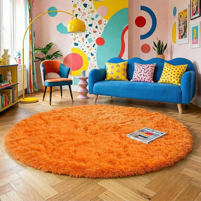 Amdrebio Orange Round Circle Rug 5Ft - Image 5