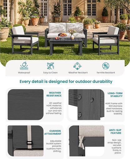 SERWALL Gray HDPE Outdoor Loveseat - Image 4