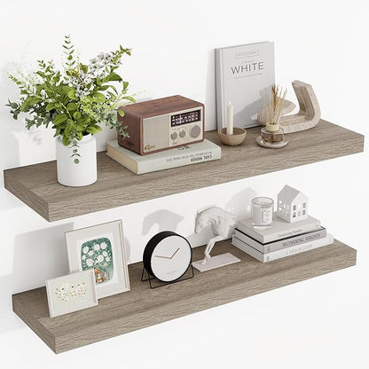 Acovy 36 Inch Floating Shelves, 3D Textured Wood Grain, Wooden Shelves by Acovy