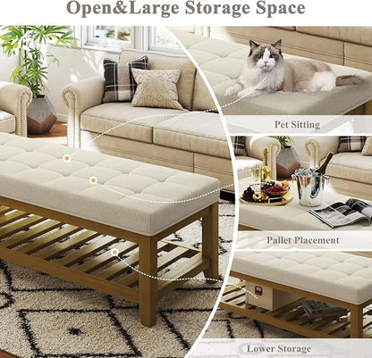 Befurtori Large Rectangular Upholstered Ottoman Bench, Linen Tufted Footrest - Image 5