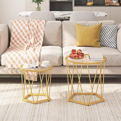 HOOBRO Small Coffee Table Set of 2, Round Coffee End Table - Image 4