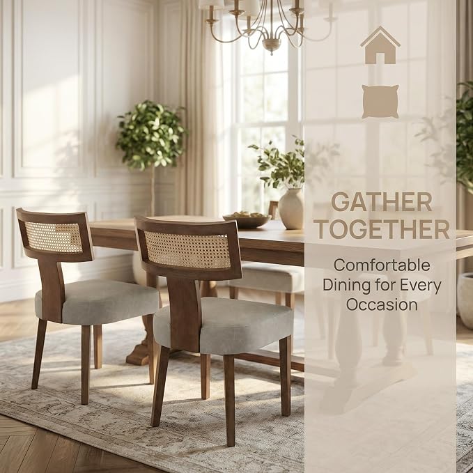 HNY Mid Century Modern Rattan Dining Chairs Set of 4, Farmhouse PU Leather - Image 4