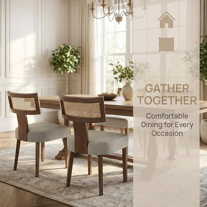 HNY Mid Century Modern Rattan Dining Chairs Set of 4, Farmhouse PU Leather - Image 4