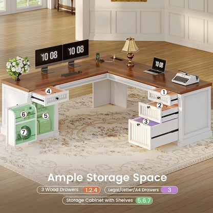 SEDETA L Shaped Desk with 4 Drawers, Corner Computer Desk with Power Strip - Image 7