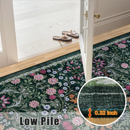 Entryway Rug 2X3 Small Rugs: Floral Washable Door Mat Vintage Soft Low Pile - Image 9