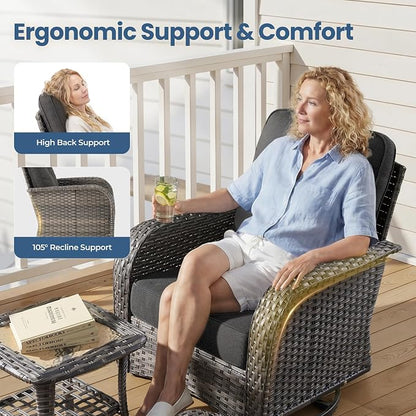 Weaxty 7 Pieces Patio Furniture Set, Wicker Outdoor Swivel Rocking Chairs - Image 4