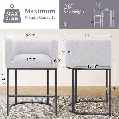 ClinQ 26" H Counter Height Bar Stools Set of 3, Modern Barrel Counter Stools - Image 2