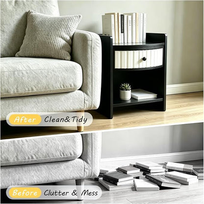 Wooden Nightstand with Drawer and Open Storage Shelf, Curved Front Bedside Table - Image 6