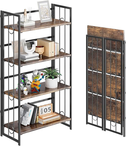 4NM No Assembly 4 Tiers Folding Bookshelf, 47.2" H Foldable Storage Shelves by 4NM