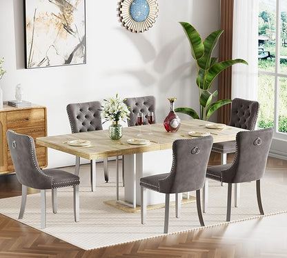 Henf 63"-79" Dining Table Set for 6, 7 Pieces Extendable Dining Table and 6 by Henf