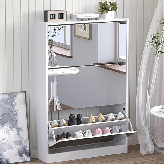 BORNOON Shoe Cabinet with 3-Flip Mirror Drawers, Freestanding Shoe Rack by BORNOON