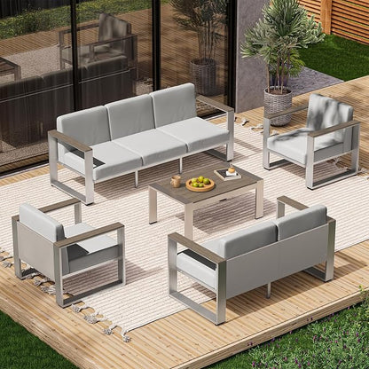 Outdoor Aluminum 3-Seat Sofa, Modern Patio Patio Furniture - Image 7