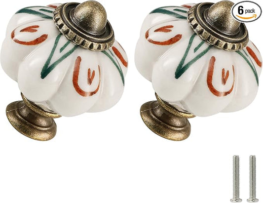 Ivory Pumpkin Knobs 6 Pack Ceramic Cabinet Knobs Vintage Drawer Pulls by Zernmiarder