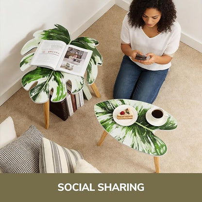 BAMEOS Monstera Leaf Nesting Tables Set of 2, Small Side Tables f Set - Image 7