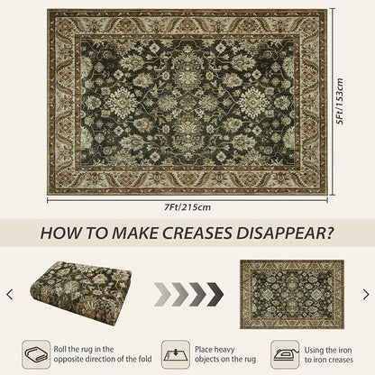 Area Rugs for Living Room, Washable 5x7 Area Rug for Bedroom, Retro Floral - Image 2