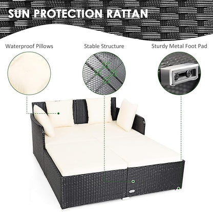 Tangkula Outdoor Rattan Daybed, Wicker Furniture - Image 7