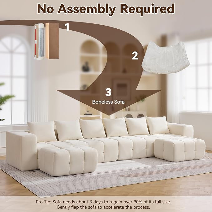160" Boneless Couch, Oversized Cloud L Shaped Couch, Modular Sectional Sofa - Image 6