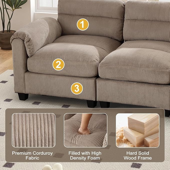 HAOMARKETS Corduroy 2-Piece Sofa Set, Upholstered Ottoman and 3-Seater Sofa - Image 3