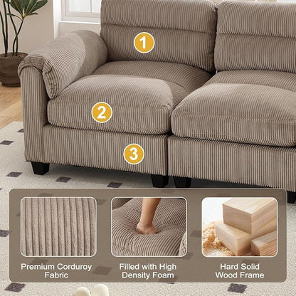 HAOMARKETS Corduroy Sofa Set, Upholstered Ottoman, Modern Loveseat and 3-Seater - Image 3