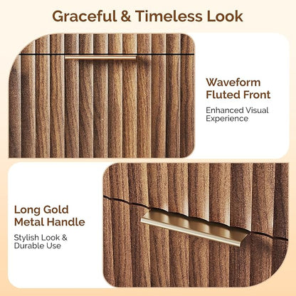 VINGLI Fluted Walnut Dresser 6 Drawer, Dark Brown Wood Dresser - Image 4