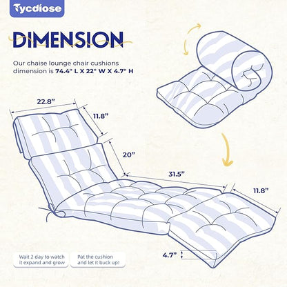 Outdoor Chaise Lounge Chair Cushion Waterproof 74.4 x 22 x 4.7 Inches Memory - Image 3