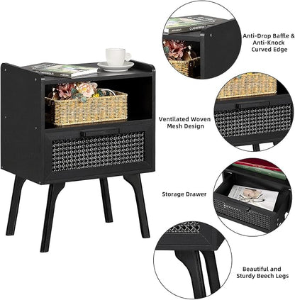 Lerliuo Rattan Nightstands Set of 2, Boho Side Table - Image 6