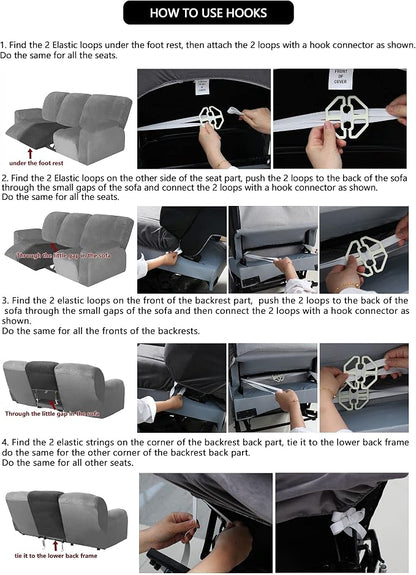 ULTICOR Velvet 8-Pieces Recliner Sofa Covers Stretch Reclining Couch Covers - Image 7