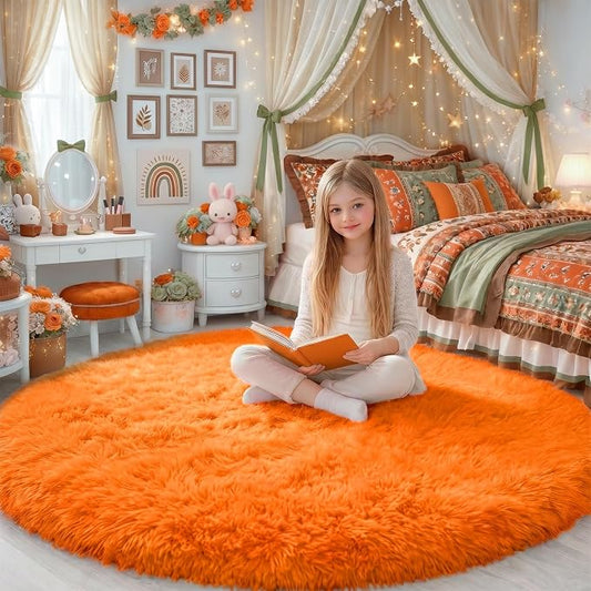 Amdrebio Orange Round Circle Rug 5Ft by Amdrebio
