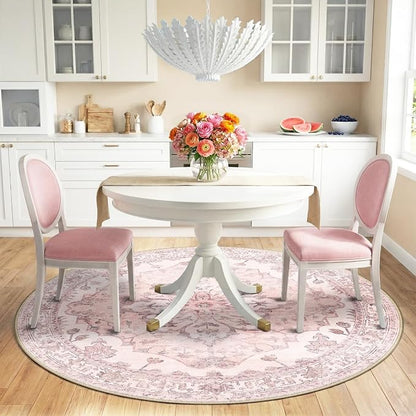 RELEANY Area Rugs Round 6ft Washable Non-Slip, Floral Vintage Distress Print - Image 2