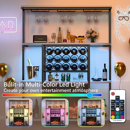 PUKAMI Bar Cabinet with Fireplace, Home Mini Bar Cabinet with Power Outlet and - Image 3