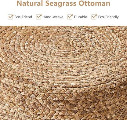 Wimarsbon Ottoman Natural Seagrass Foot Rest Stool Hand Weave Round Foot Stool - Image 4