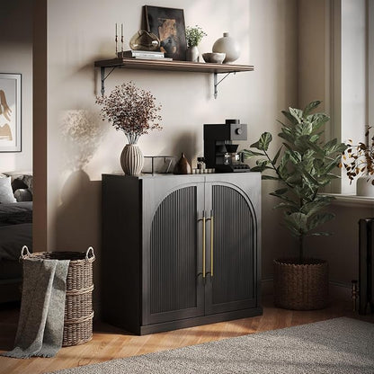 BELLEZE Modular Sideboard with Double-Arc Wood Doors, Small Arched Buffet by BELLEZE