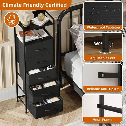 Somdot Tall Dresser for Bedroom, 5 Drawers Nightstand Vertical Storage Tower - Image 6