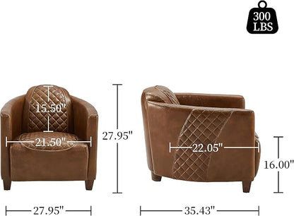 Art Leon Genuine Leather Chair, Mid Century Industrial Accent Arm Chair - Image 3
