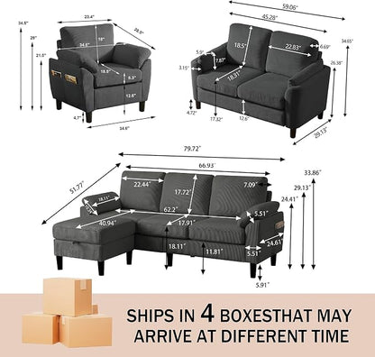 4 Piece Modern Corduroy Sofa Set, L-Shaped Sectional Couch - Image 2
