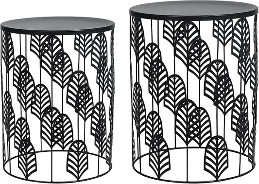 Homebeez Nesting End Tables Set of 2, Round Black Side Table by Homebeez
