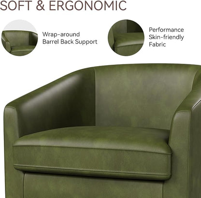 Swivel Barrel Accent Chair, Round Faux Leather Living Room Arm Chairs, Modern - Image 3