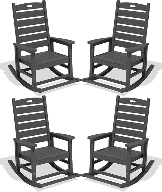 SERWALL Outdoor Rocking Chair Set of 4, Oversized HDPE Patio Rocking Chair by SERWALL