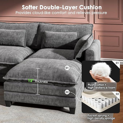 Marsail Modular Sectional Sofa 110.6" U-Shaped Modern Comfy Cloud Couch - Image 3