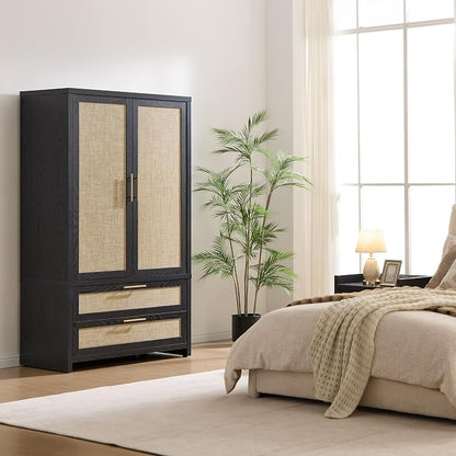 SICOTAS Armoire Wardrobe Closet, Larger Rattan Armoires Wardrobe Cabinet - Image 2