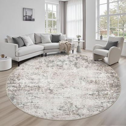 Round Area Rug for Living Room: 6 ft Washable Modern Abstract Soft Thin Rug by FXRHLP