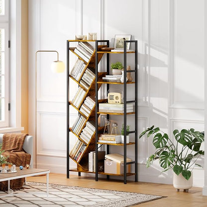 5-Tier Double Wide Bookshelf 67", Industrial Tree BookShelves, Vintage Storage - Image 5