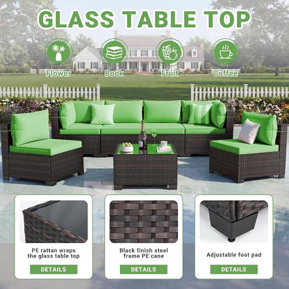 CHABATREE 7pcs Outdoor Patio Furniture Sets, Rattan Conversation Sectional Set - Image 4