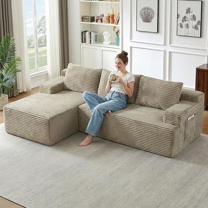 96" Cloud Sectional Couch with L-Shape Chaise, Modular Comfy Sofa Chaise Longue by ODUWA