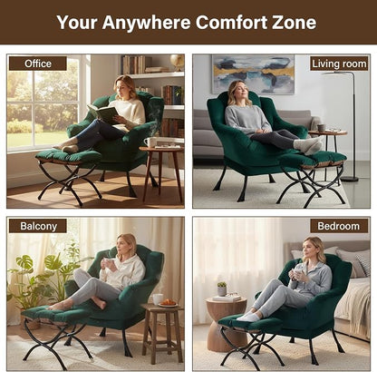 Welnow Lazy Chair with Ottoman, Modern Accent Chair with Armrests and a Side - Image 9