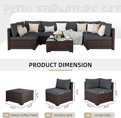 UPHA 7 Pieces Patio Furniture Sets, Wicker Outdoor Sectional Sofa Couch - Image 2