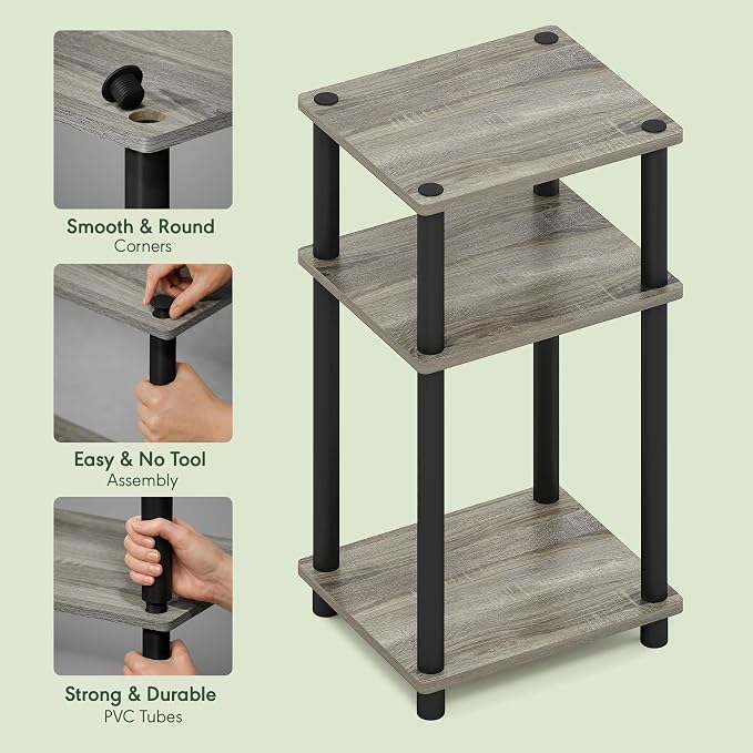 Furinno JUST Side Table, 3-Tier End Table, Open Shelves Night Stand, Bedside - Image 4