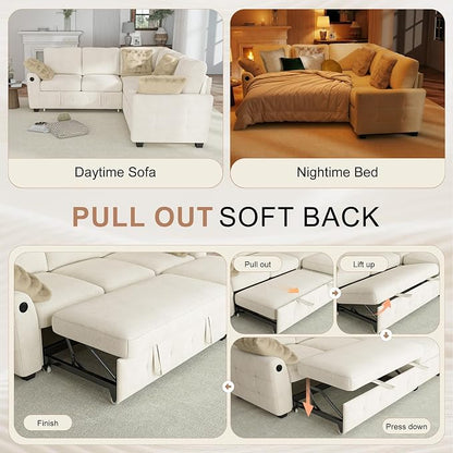 Hanherry Sectional Couch with Pull Out Sofa Bed, Chenille Sleeper Sofa with 2 - Image 5