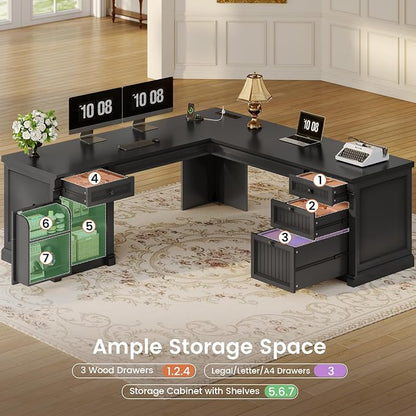 SEDETA L Shaped Desk with 4 Drawers, Corner Computer Desk with Power Strip - Image 7