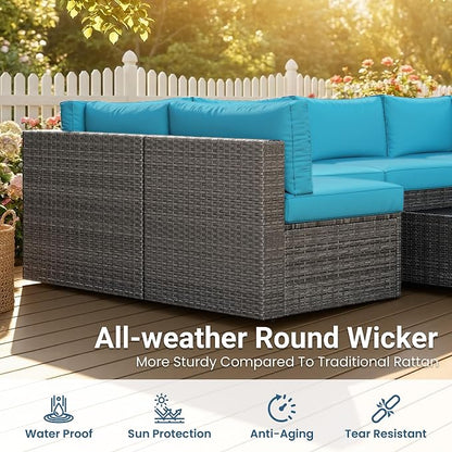 May in Color 7 Pieces Wicker Outdoor Patio Furniture Set, Patio Sectional Sofa - Image 3